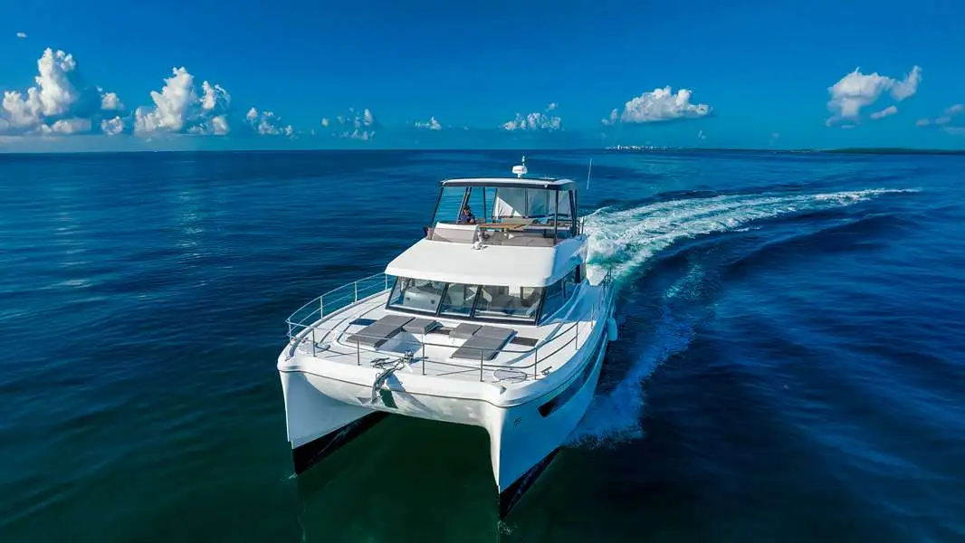 Enjoy's Fountaine Pajot, sailing under the Miami Beach sun.